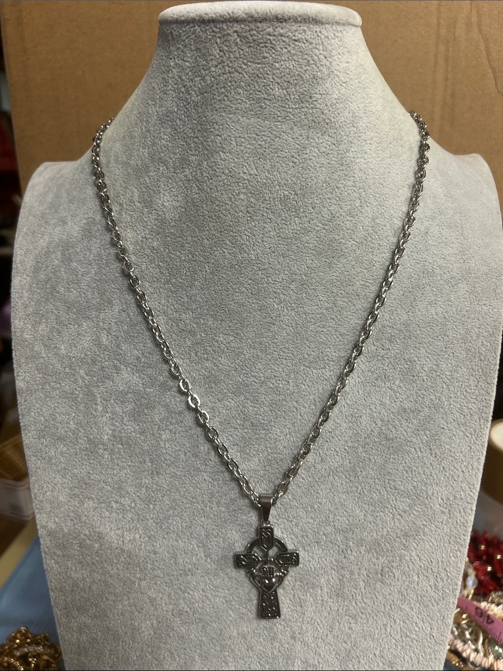 Silvertone Celtic Cross Pendant Necklace - Women Jewelry